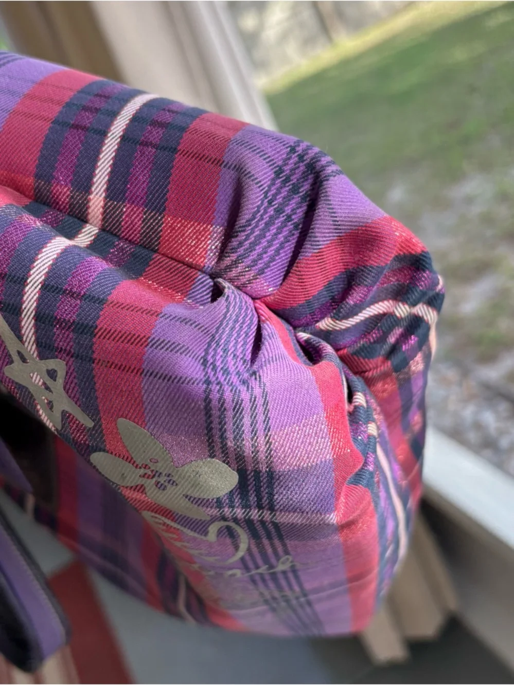 Coach Poppy Tartan Plaid Glam Tote +. Vertical Wristlet (Purple/Pink) 15886 - Picture 12 of 17